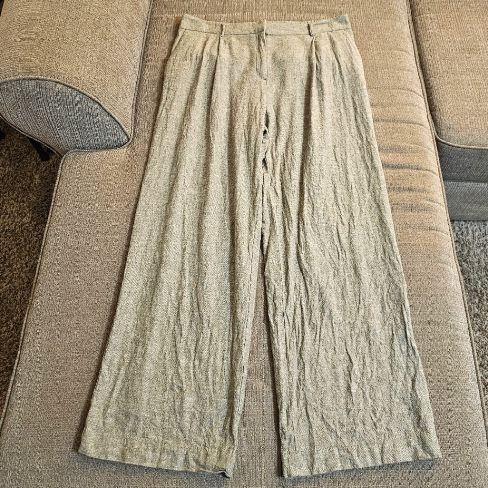 Rachel Zoe NY LA Sage Green Gray Linen Blend High Rise Wide Leg Pants Size 10